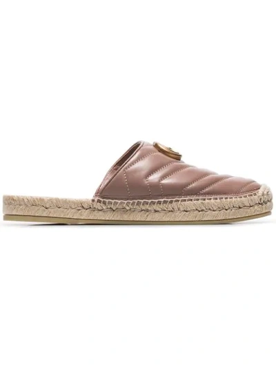 Shop Gucci Pink Double G Leather Espadrilles In Brown