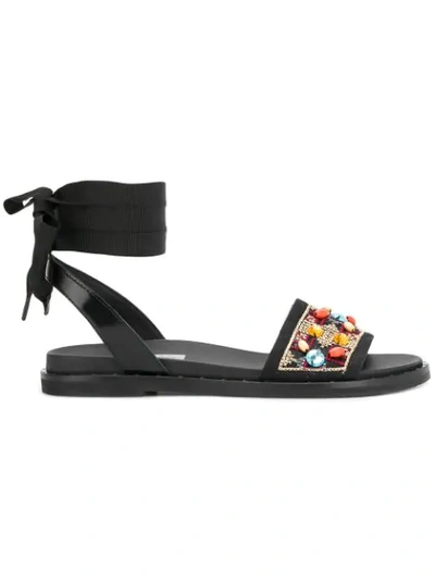 Shop Tosca Blu Embellished Ankle Wrap Around Strap Sandals In Black