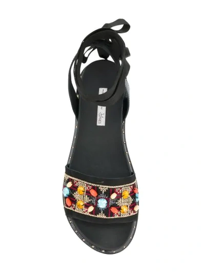 Shop Tosca Blu Embellished Ankle Wrap Around Strap Sandals In Black