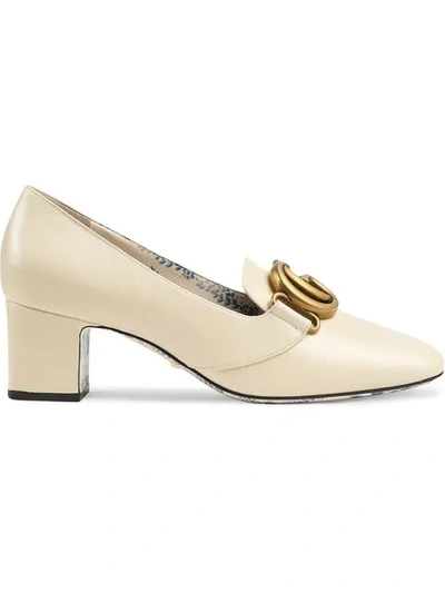 Shop Gucci Leather Mid-heel Pump With Double G In White
