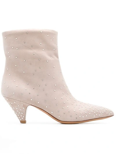 Shop Valentino Micro Studded Ankle Boots In Neutrals