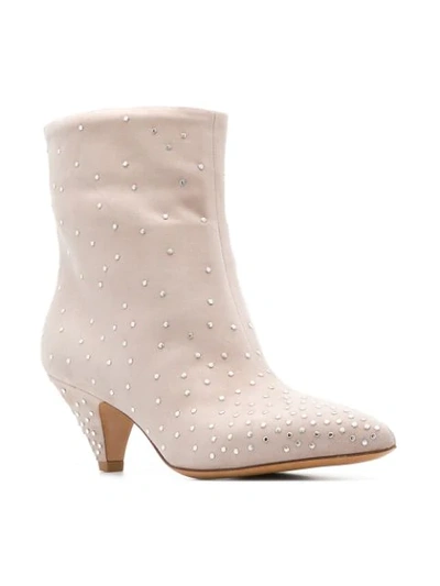 Shop Valentino Micro Studded Ankle Boots In Neutrals