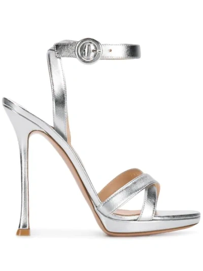 Shop Gianvito Rossi Poppy Metallic Sandals In Silver