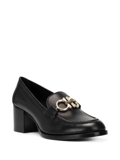Ferragamo Rolo Loafer Pumps With Reversible Gancini Bit In Black