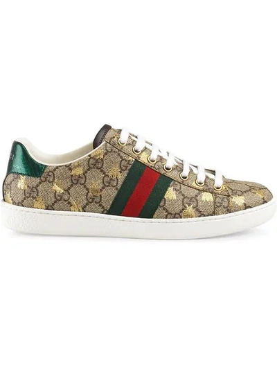 Shop Gucci Ace Gg Supreme Bees Sneakers In Neutrals