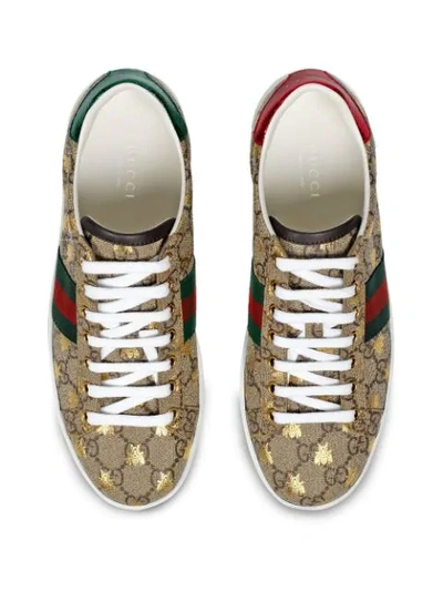 Shop Gucci Ace Gg Supreme Bees Sneakers In Neutrals