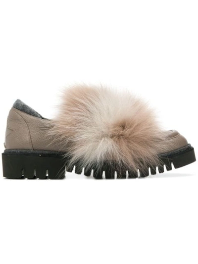 Shop Lorena Antoniazzi Fur Embellished Loafers In Neutrals