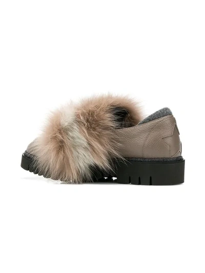 Shop Lorena Antoniazzi Fur Embellished Loafers In Neutrals