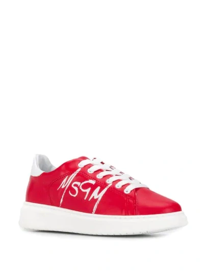 Shop Msgm Low-top Lace-up Sneakers In Red