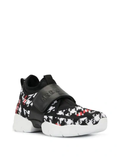 Shop Msgm Woven Houndstooth Sneakers In Black