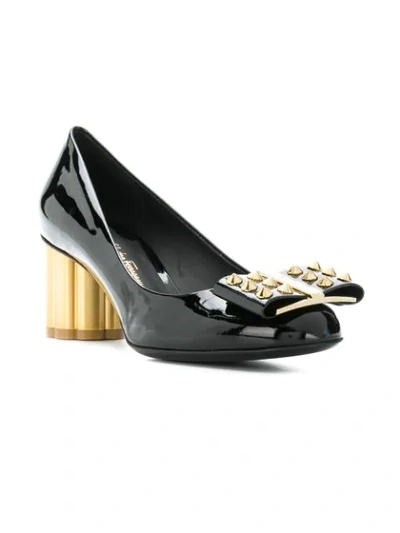 Shop Ferragamo Salvatore  Flower Heel Pumps - Black