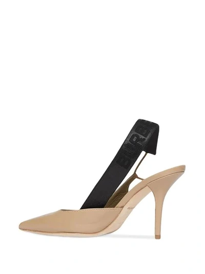 Shop Burberry Logo Detail Lambskin Slingback Pumps In Neutrals