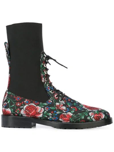 Shop Leandra Medine Floral Lace-up Boots In Black