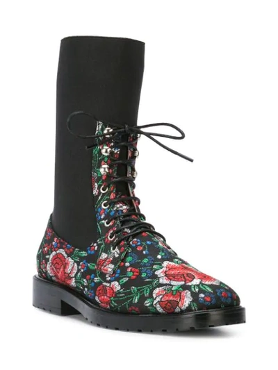 Shop Leandra Medine Floral Lace-up Boots In Black