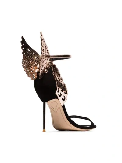 Shop Sophia Webster Black Evangeline 100 Wing Suede Sandals In Black ,metallic