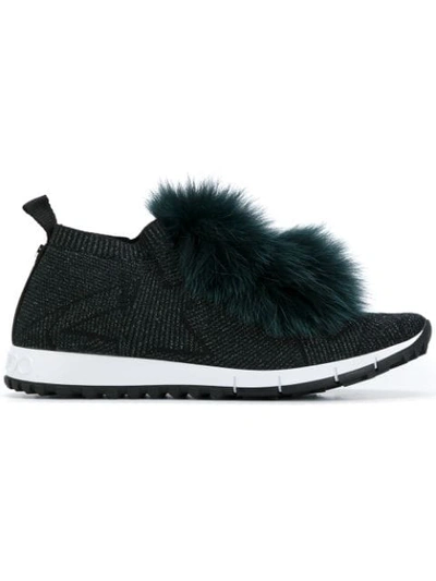 Shop Jimmy Choo Fur Trim Norway Sneakers In Black