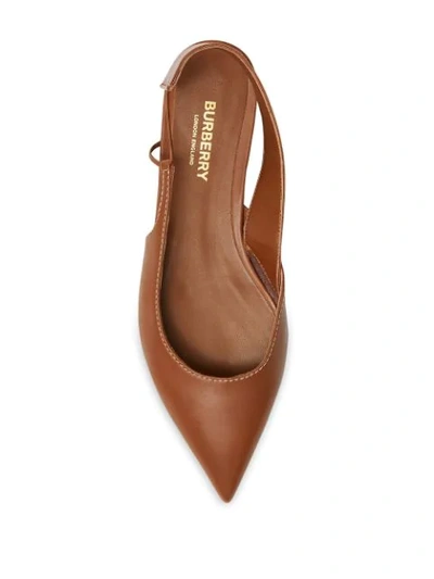 Shop Burberry Logo Detail Leather Slingback Flats In Tan