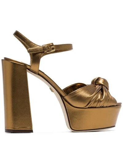 Shop Dolce & Gabbana Metallic Gold Platform 80 Leather Sandals