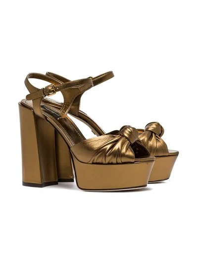 Shop Dolce & Gabbana Metallic Gold Platform 80 Leather Sandals