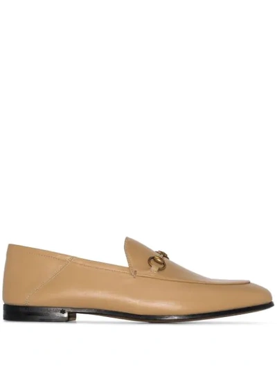 Shop Gucci Brixton Leather Loafers In Neutrals