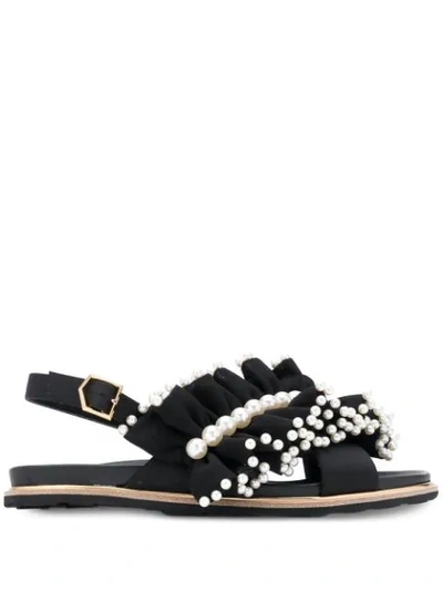 Shop Suecomma Bonnie Pearl Ornaments Ruffle Sandals In Black