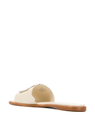 Shop Tory Burch Embroidered Logo Sandals In Neutrals