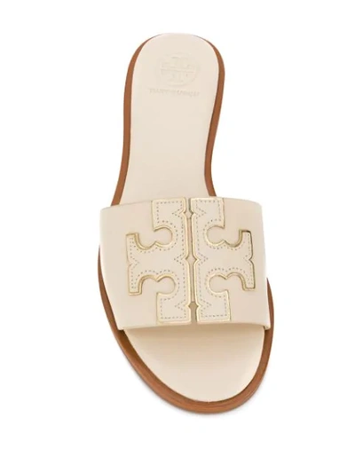 Shop Tory Burch Embroidered Logo Sandals In Neutrals