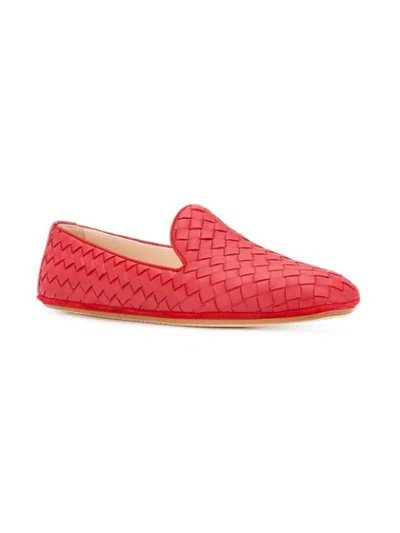 Shop Bottega Veneta Intrecciato Weave Slippers In Red