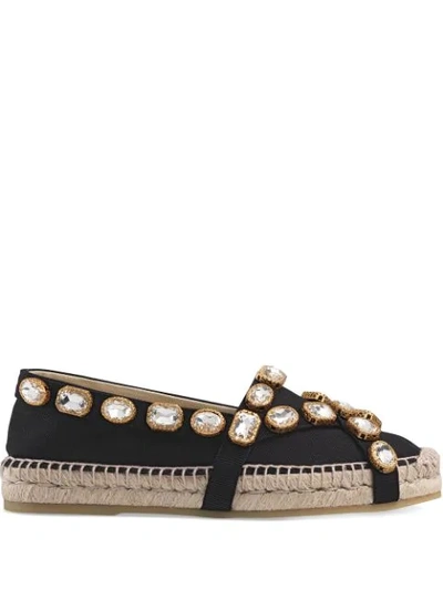 Shop Gucci Crystal Espadrilles In Black