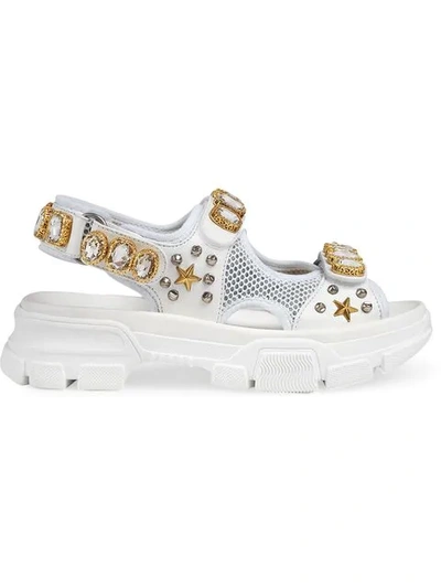 Shop Gucci Crystal-embellished Sandals In White