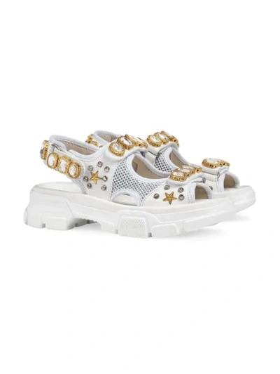 Shop Gucci Crystal-embellished Sandals In White