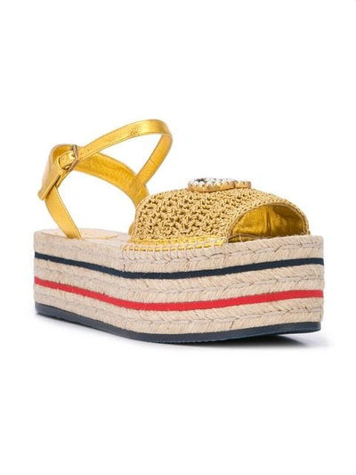 Shop Gucci Gg Crochet Platform Sandals In Neutrals