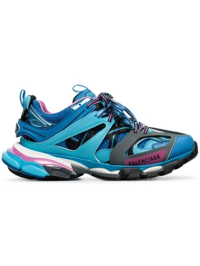 Shop Balenciaga Blue And Pink Track Caged Multi-texture Sneakers