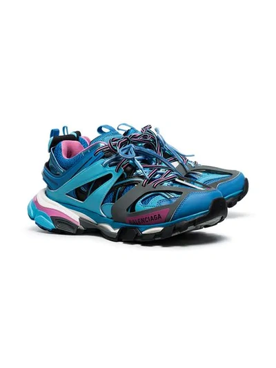 Shop Balenciaga Blue And Pink Track Caged Multi-texture Sneakers