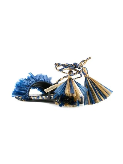 Shop Avec Modération Fringed Ankle Strap Sandals In Blue