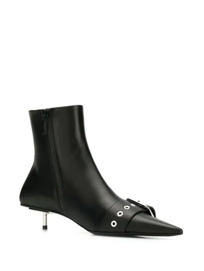 BALENCIAGA SHINY LEATHER BELTED BOOTIES - 黑色