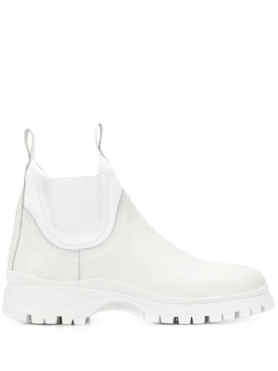 Shop Prada Ridged Sole Chelsea Boots In White