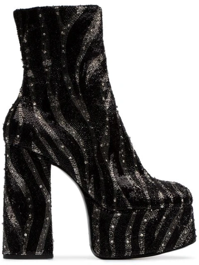 Shop Saint Laurent Billy 140 Zebra Sequinned Platform Boots In Black