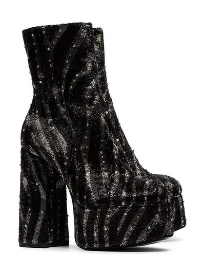 Shop Saint Laurent Billy 140 Zebra Sequinned Platform Boots In Black