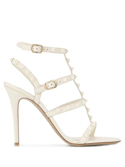 Shop Valentino Rockstud Mid-heel Sandals In White