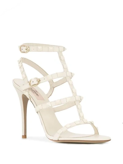 Shop Valentino Rockstud Mid-heel Sandals In White