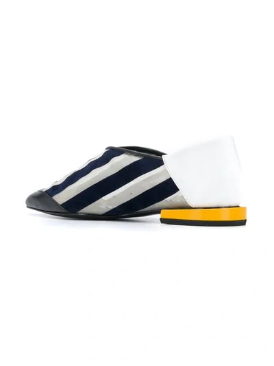Shop Toga Striped Pointed Toe Loafers In White