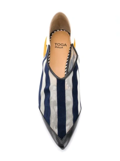 Shop Toga Striped Pointed Toe Loafers In White