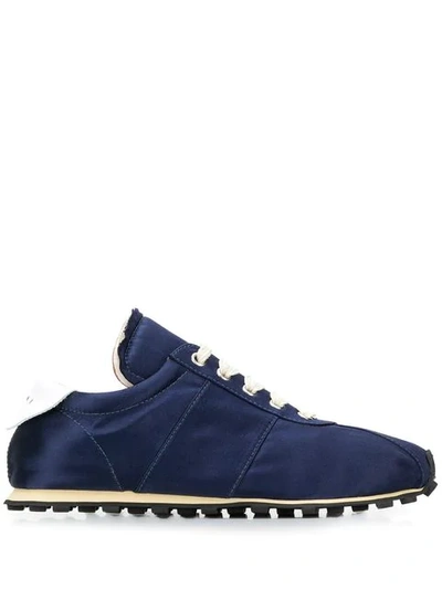 Shop Marni Satin Navy Sneakers In Blue