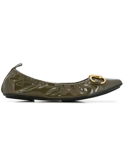 Pre-owned Gucci Horsebit Detailed Ballet Flats In Green