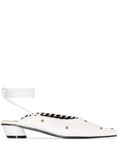 Shop Reike Nen Sue 30mm Studded Ankle-tie Mules In White