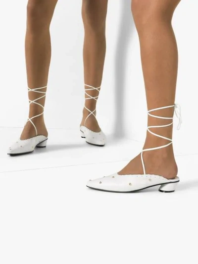 Shop Reike Nen Sue 30mm Studded Ankle-tie Mules In White