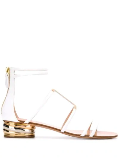 Shop Casadei Metallic Block Heel Sandals In White