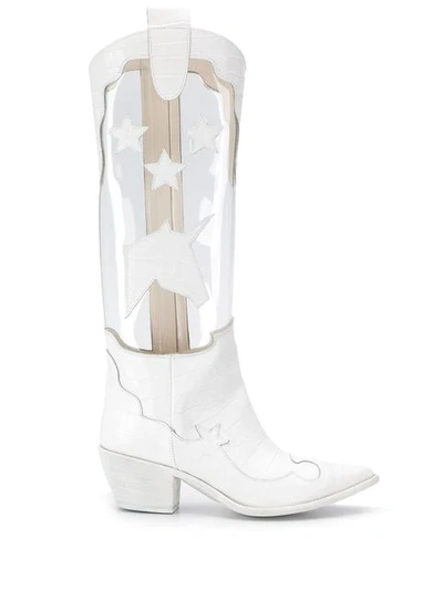 Shop Francesca Bellavita Transparent Panel Cowboy Boots In White
