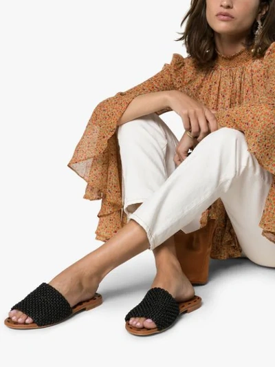 Shop Carrie Forbes Elisa Raffia Flat Sandals In Black